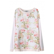 Floral Chiffon Insert Round Neck Long Sleeve Knitted Sweater