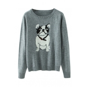 Doge Print Round Neck Long Sleeve Sweater