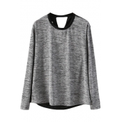 Color Block Cutout Asymmetric Back Long Sleeve Sweater Top