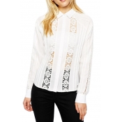 Lace Inserted Vertical Cutout Long Sleeve Shirt