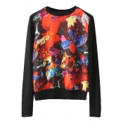 Multicolor Floral Print Round Neck Long Sleeve Sweater