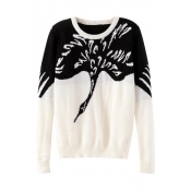 Red-Crowned Cranes Jacquard Round Neck Sweater