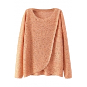 Sequined Round Neck Long Sleeve Sweater with Asymmetrical Hem