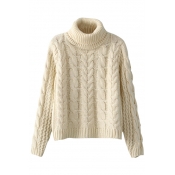 Plain High Neck Vertical Cable Chunky Knitted Sweater