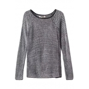 Gray Textured Round Neck Raglan Long Sleeve Fitted Sweater