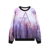 Purple Fantastic Space&Triangle Print Round Neck Sweatshirt