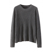 Plain Fitted Round Neck Long Sleeve Sweater