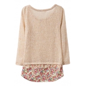 Fitted Floral Print Insert Two Piece In One Round Neck Sweater