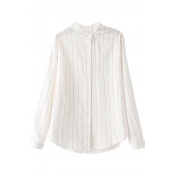 Stand Collar Vertical Stripe Cotton&Linen Shirt