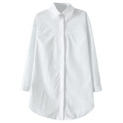 Back Button Fly Zip Side Midi White Shirt