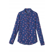 Blue Background Red Floral Print Midi Shirt