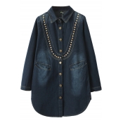 Studed&Gold Button Fly Lapel Denim Coat