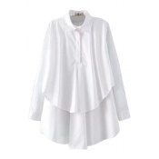 Plain Lapel Two Layer Half Button Fly Loose Shirt