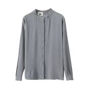 Stand Collar Plain Simple Style Shirt