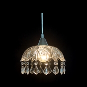 Distinctive 7.8”  Wide Dome Shade Trimming with Beautiful Crystal Teardrops Composed Mini Pendant Light in Glamorous Look