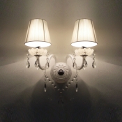 Exquisite White Finish and Delicate Round Canopy Add Charm to Sparkling Two Light Crystal Accent Wall Sconce