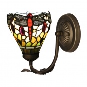 Nature-inspired Dragonfly Motif Glass Shaded Wall Sconce in Tiffany Style