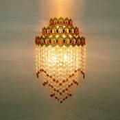 Stunning Contemporary Crown-Shaped Three-light Wall Sconce Adorned with Strands of Clear and Red Crystal Beads