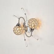 Graceful Faceted Clear Crystals Adorned Metal Frame Made Luxurious Two Lights Wall Sconce Lovely Choice for Hallway and More