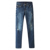 Blue Dark Wash Mid Rise Zippered Pockets Jeans