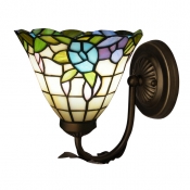 Wrought Iron Nature-inspired Pattern Tiffany Wall Sconce with Glass Shade