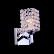 Glittering Crystals Enhanced Striking Single Light Modern Wall Sconce in Polished Chrome Finish Square Iron Frame