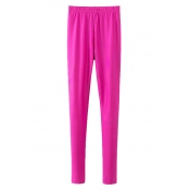 Candy Color Elastic Waist Plain Fitted Leggings
