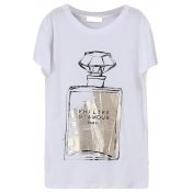 Perfume Bottle&Letter Print White T-Shirt