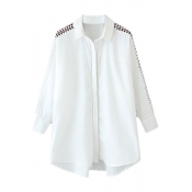 Plain White Long Sleeve Cutout Front Long Sleeve Shirt