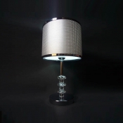 Eye-catching Modern Table Lamp Features Grey Fabric Shade with Black Edging and Beautiful Crystal Embellishments