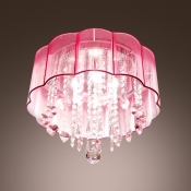Charming Crystal Flush Mount Ceiling Light Fixture Adorned with Romantic Pink Flower Enclosure