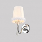 Soft Nap Brimmed White Fabric Shade and Faceted Crystal Drop Add Charm to Elegant Delightful Single Light Wall Sconce
