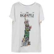 White Background Graffiti Statue of Liberty Print T-Shirt