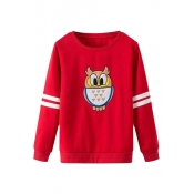 Red Owl Stripe Print Round Neck Long Sleeve Sweatshirt