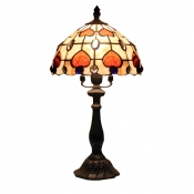 Heart Pattern One Light Whimsical Tiffany Dome Shell Shade Table Lamp