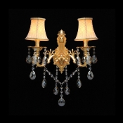 Graceful and Exquisite White Lattice Fabric Shade and  Beautiful Crystal Drops Add Glamour to Luxury Two Light Wall Sconce