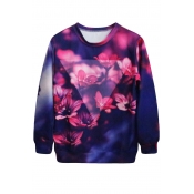 Dark Blue Background Plum Flower Print Sweatshirt