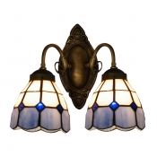 Engrossing 12 Inches Wide Two Lights Bathroom Lighting Features Tiffany Glass Shades