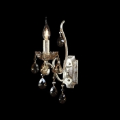 Fabulous Crystal Droplets and Graceful Curving Scrolling Arms Accented Sophisticated Single Light European Style Wall Sconce