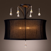 Black Fabric Drum Shade Pairs with Clear Crystal Drops Add Mystery to Splendid Semi-Flush Mount Light