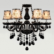 Majestic and Bold Jet Black Arms and Droplets 6-Light Chandelier Lighting
