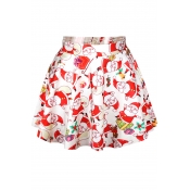 White Christmas Theme Print Pleated Mini Skirt