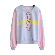 Color Block Letter Print Round Neck Sweatshirt with Long Sleeve