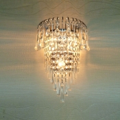 Polished Contemporary Firework-Shaped Three-light Wall Washer Adorned with Two Tiers of Crystal Falls