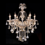 Faceted Crystal Beads 6 Candle Lights Beautifully Detailed Champagne Crystal Chandelier