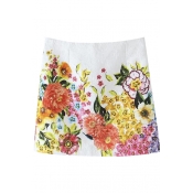 High Waist Blossom Print Spring Style White Skirt