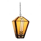 Wrought Iron Single Light Fabulous Glass Shade Pendant Light in Tiffany Style