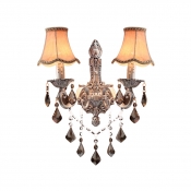 Classic 19'' High Two Light Wall Sconce Features Antique Silver Finish Frame and Various Crystal Drops