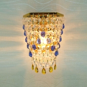Romantic Strands of Crystal Beads Hanging From Luxury Gold Finish Single Light Wall Sconce