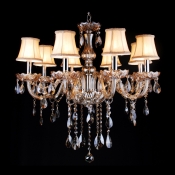 Eight-Light Chocolate Crystals and White Shade Chandelier for Dining Room